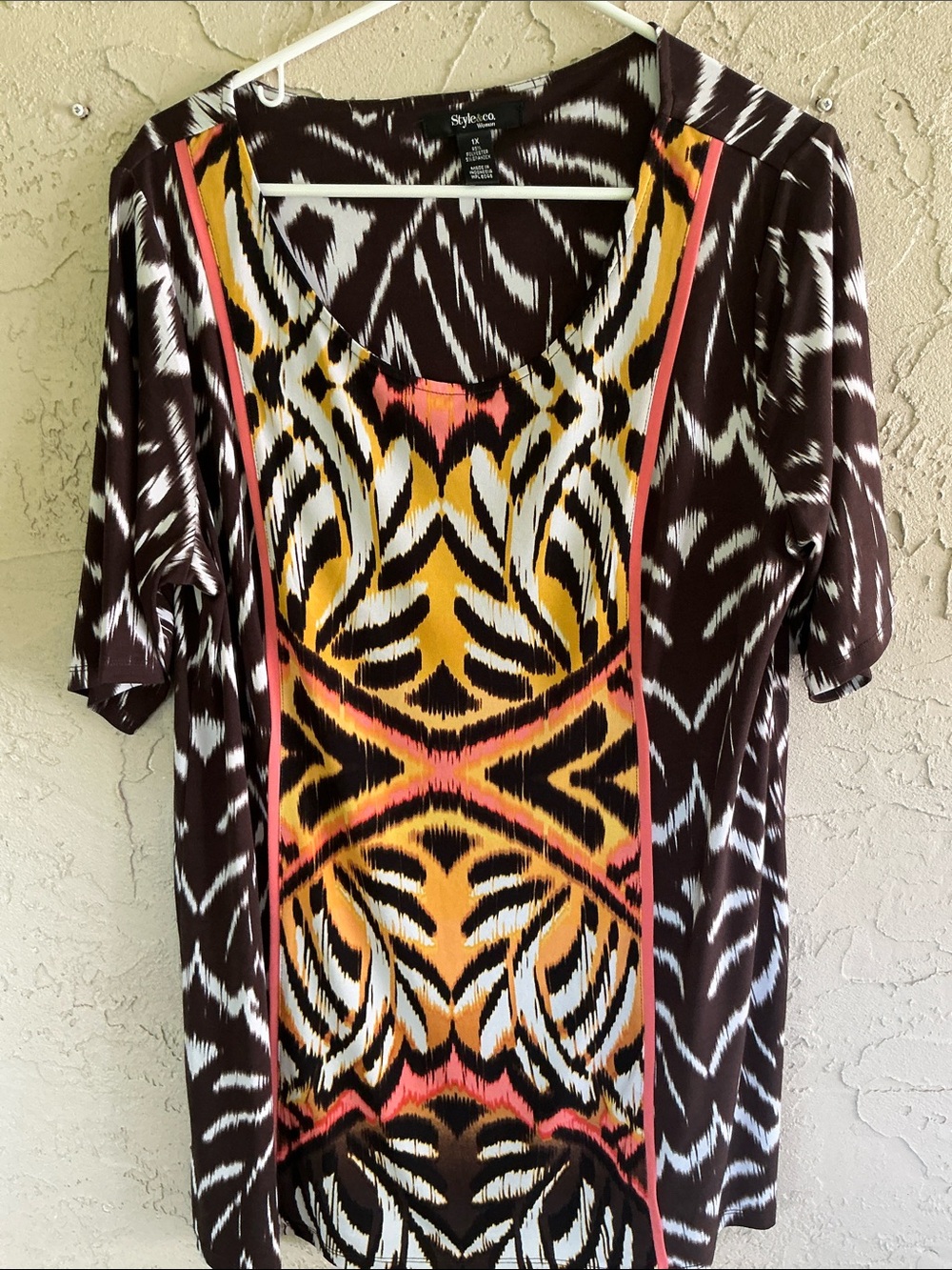 Style & Co Tribal Print Shirt/Tunic Top Womens Size 1X Stretch Al-se Fit